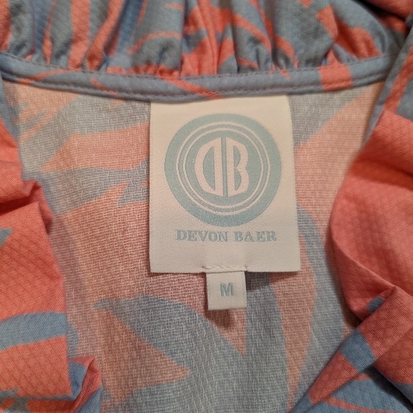 Devon Baer women's size M top V-Neck ruffle pink and blue floral pattern - Picture 2 of 5